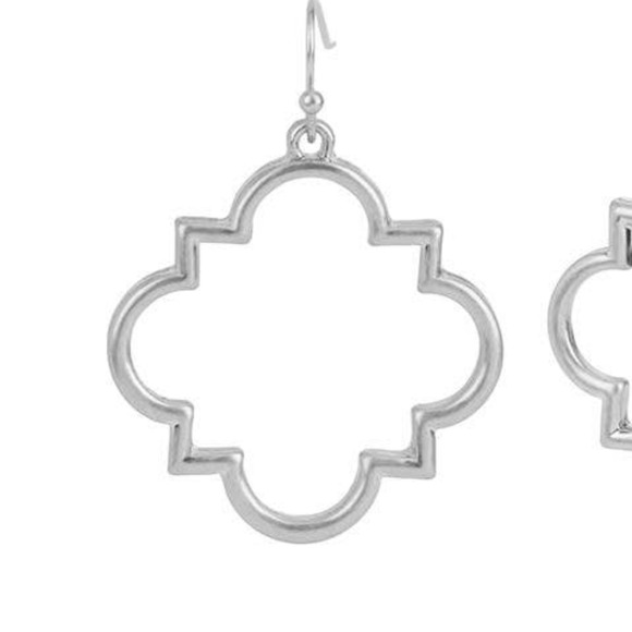 Silver Geo Outline Dangle Earrings - Picture 2 of 2